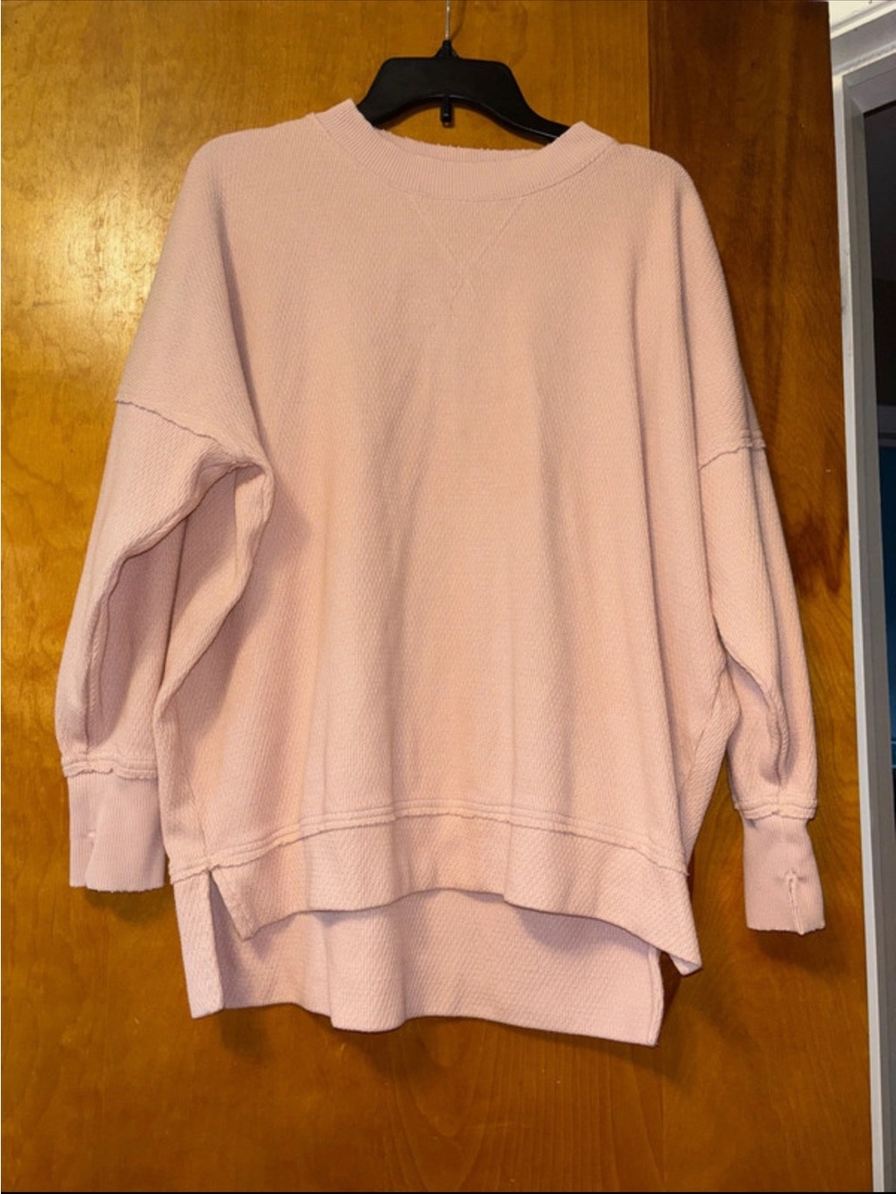 Aerie Light Pink Waffle Crew Neck Sweater